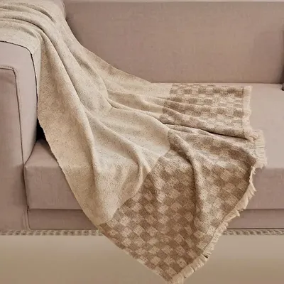 Throw blankets - Checkered Silk Cashmere Boucle Throw : Blair - PASHMA