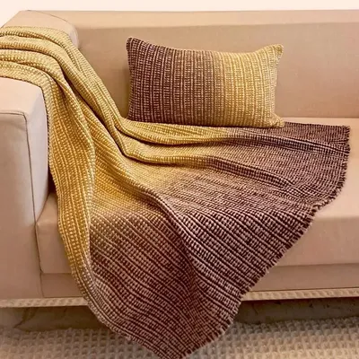 Throw blankets - Cotton Wool Linen Ombre Throw : Edgar - PASHMA