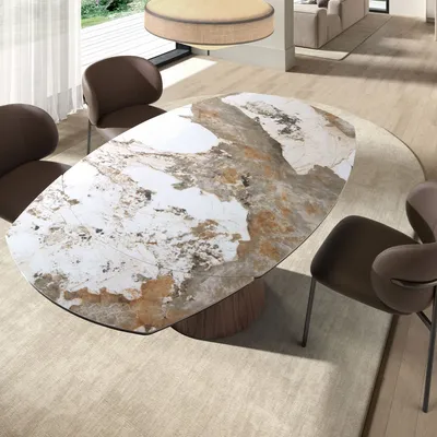 Tables Salle à Manger - Table de salle à manger extensible ovale en forme de tonneau en marbre - ANGEL CERDÁ