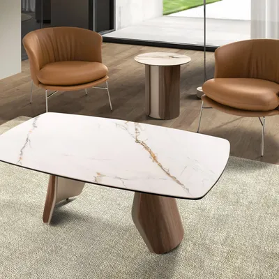 Coffee tables - Oval barrel-shaped coffee table, made of marble and steel . - ANGEL CERDÁ