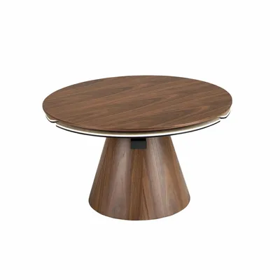 Coffee tables - Round extending coffee table in walnut and porcelain marble. - ANGEL CERDÁ