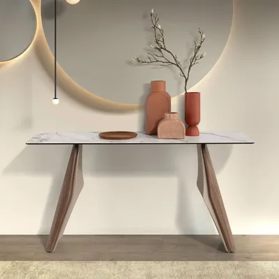 Consoles - Console rectangulaire, marbre céramique, acier sable et noyer - ANGEL CERDÁ