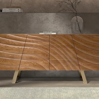 Sideboards - Light walnut sideboard with polished gold steel. - ANGEL CERDÁ