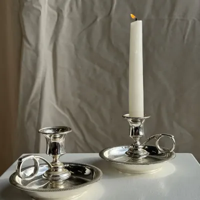 Objets de décoration - Paire de petits bougeoirs anciens en métal argenté D12 H8 - OFFICE OBJETS