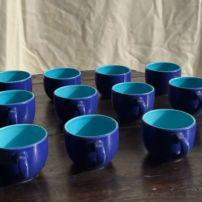 Mugs - Set of 12 small vintage espresso cups duo of blue Made in Italy - OFFICE OBJETS