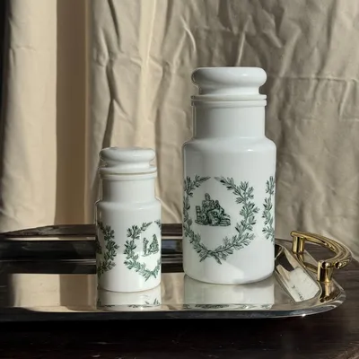 Objets de décoration - Duo de flacons en verre blanc motifs verts italiens - OFFICE OBJETS