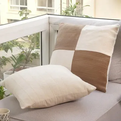 Coussins textile - Coussin en laine de lin ivoire et cognac -Henry - PASHMA