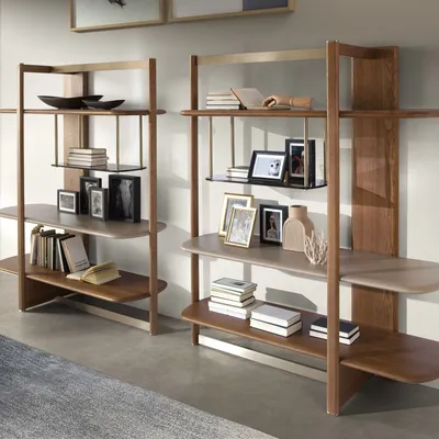 Shelves - Left rectangular shelving in light walnut and greige wood. - ANGEL CERDÁ