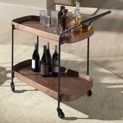 Chariots pour restaurants - Desserte minibar en noyer et acier noir. - ANGEL CERDÁ