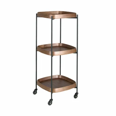 Chariots pour restaurants - Desserte minibar en noyer et acier noir. - ANGEL CERDÁ