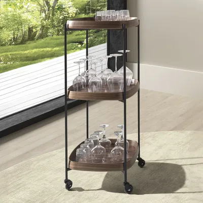 Restaurant trolleys - Walnut minibar trolley with black steel. - ANGEL CERDÁ