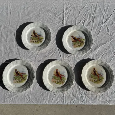 Formal plates - Set of 5 antique plates with pheasant pattern Hamage & Moulin des Lou - OFFICE OBJETS