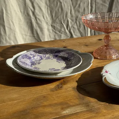 Everyday plates - Set of 3 antique purple Ceranium plates U&C Sarreguemines D22 - OFFICE OBJETS