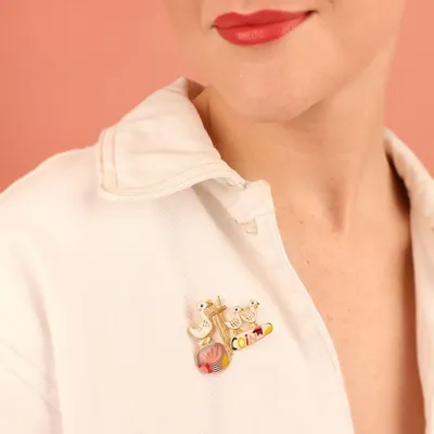 Jewelry - MULTI-COLOR GOLD FEATHER BROOCH - TARATATA BIJOUX