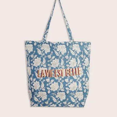 Bags and totes - RANG Light Blue Tote Bag "La Vie est Belle” - JAMINI BY USHA BORA