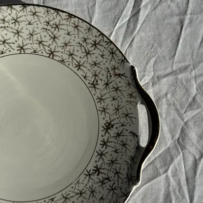 Platter and bowls - Small vintage pie dish with 2 handles gold with abstract patterns D28 - OFFICE OBJETS