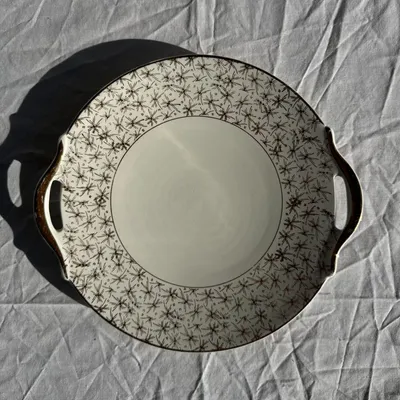 Platter and bowls - Small vintage pie dish with 2 handles gold with abstract patterns D28 - OFFICE OBJETS