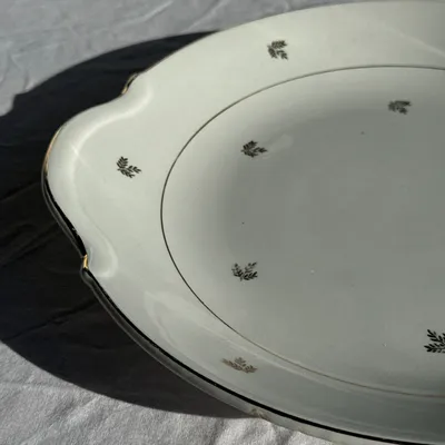 Platter and bowls - Antique pie dish with 2 handles golden wheat patterns D28 - OFFICE OBJETS