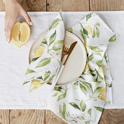 Serviettes - Lot de 2 serviettes en lin imprimées Jardin d’agrumes - MAGICLINEN