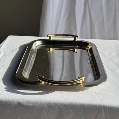 Trays - Vintage silver plated tray with gold handles 29x45 - OFFICE OBJETS