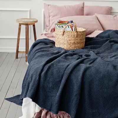 Linge de lit - Couverture gaufrée en lin gris foncé - MAGICLINEN