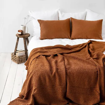 Bed linens - Linen waffle blanket in Cinnamon - MAGICLINEN