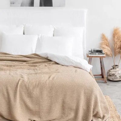 Linge de lit - Couverture gaufrée en lin beige - MAGICLINEN