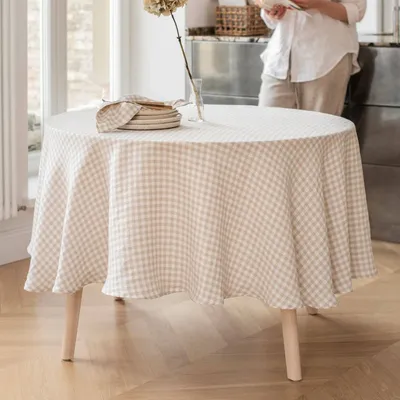 Nappes - Nappe ronde en lin vichy naturel - MAGICLINEN