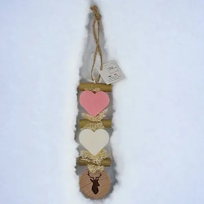 Soaps - Braided soap, 1 Rose Heart soap, 1 Bergamot Heart soap with a wooden "deer head" medallion - FABRIQUE LOMAELLE