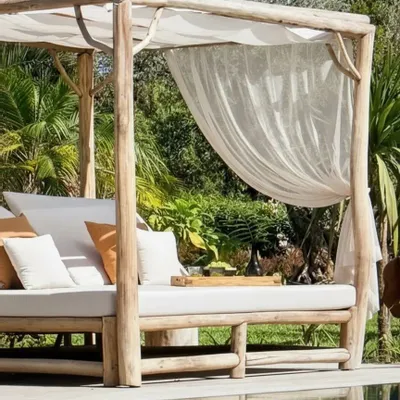 Deck chairs - Bed double OUTDOOR rondin de teck - EMPREINTE DU TEMPS