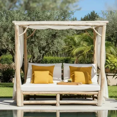 Deck chairs - Bed double OUTDOOR rondin de teck - EMPREINTE DU TEMPS