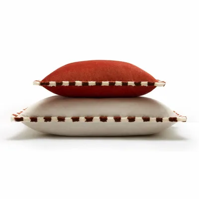 Coussins - Couple Bicolor Happy Cushion in White and Brick Velvet - LO DECOR