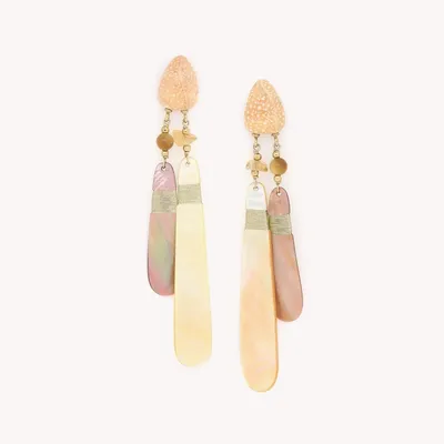 Bijoux - Boucles d'oreilles poussoir 2 pampilles en nacre - Alegria Beach - NATURE BIJOUX