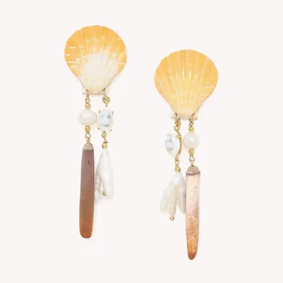 Bijoux - Boucles d'oreilles poussoir asymétrique oursin et perle d'eau douce - Alona - NATURE BIJOUX