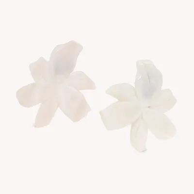 Bijoux - Boucles d'oreilles clips fleurs 5 pétales nacre - Lis Blanc - NATURE BIJOUX