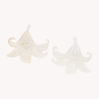 Bijoux - Boucles d'oreilles clips fleur & tige nacre - Lis Blanc - NATURE BIJOUX