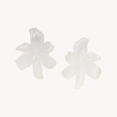 Bijoux - Boucles d'oreilles poussoir fleur 5 pétales nacre blanche - Lis Blanc - NATURE BIJOUX