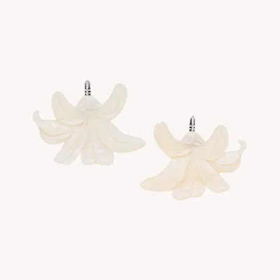 Bijoux - Boucles d'oreilles dormeuses fleur nacre renversée - Lis Blanc - NATURE BIJOUX