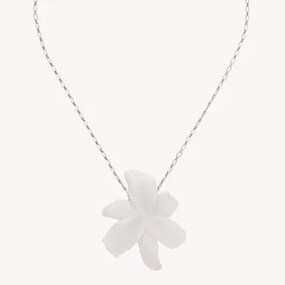 Bijoux - Collier pendantif fleur nacre 5 pétales - Lis Blanc - NATURE BIJOUX