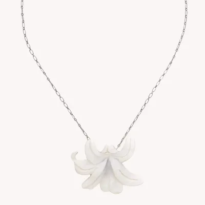 Bijoux - Collier pendantif fleur nacre blanche renversée - Lis Blanc - NATURE BIJOUX