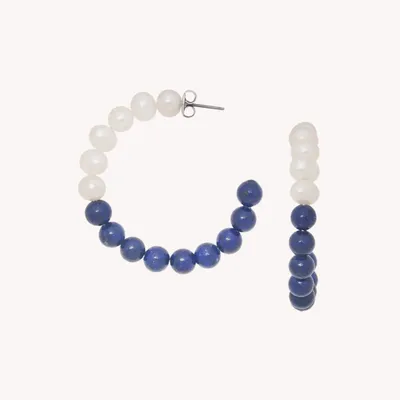 Bijoux - Boucles d'oreilles créoles perles & Lapis - Pacifique - NATURE BIJOUX