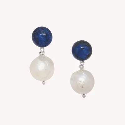 Jewelry - Post earrings with Lapis top & FWP pendant - Pacifique - NATURE BIJOUX