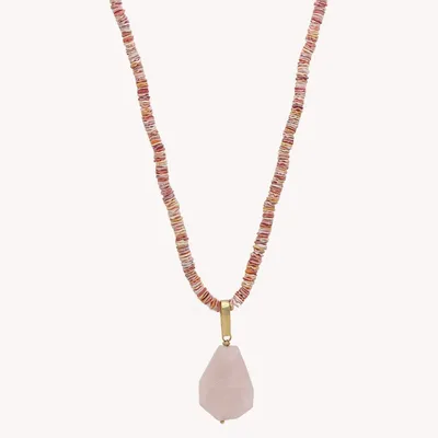 Bijoux - Collier long pendentif quartz rose - Spiaggia Rosa - NATURE BIJOUX