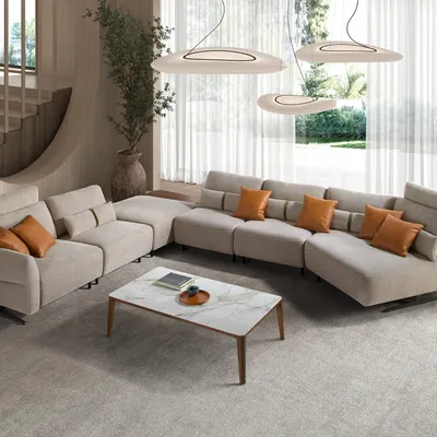 Canapés - Canapé chaise longue relax modulable droit tissu sable - ANGEL CERDÁ