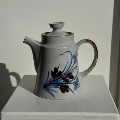 Tea and coffee accessories - Blue and brown stylized flower teapot H18 - OFFICE OBJETS