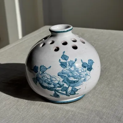 Decorative objects - Blue Moustiers earthenware bouquet pot, vintage ball vase D14 - OFFICE OBJETS