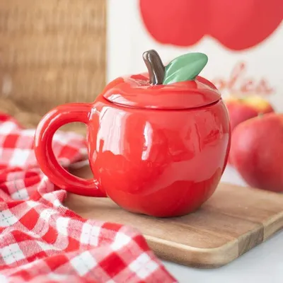 Mugs - Apple Shaped Lidded Mug - SOMETHING DIFFERENT WHOLESALE