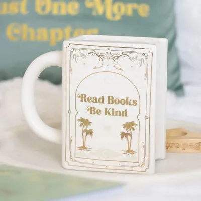 Mugs - Read Books Be Kind White Book Shaped Mug - SOMETHING DIFFERENT WHOLESALE