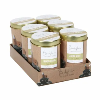Scents - 6 Tins of Elements Lemon Grass Jumbo Backflow Cones - SOMETHING DIFFERENT WHOLESALE