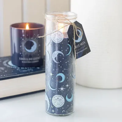 Bougies - Bougie tube figue et vanille à motif Blue Moon - SOMETHING DIFFERENT WHOLESALE